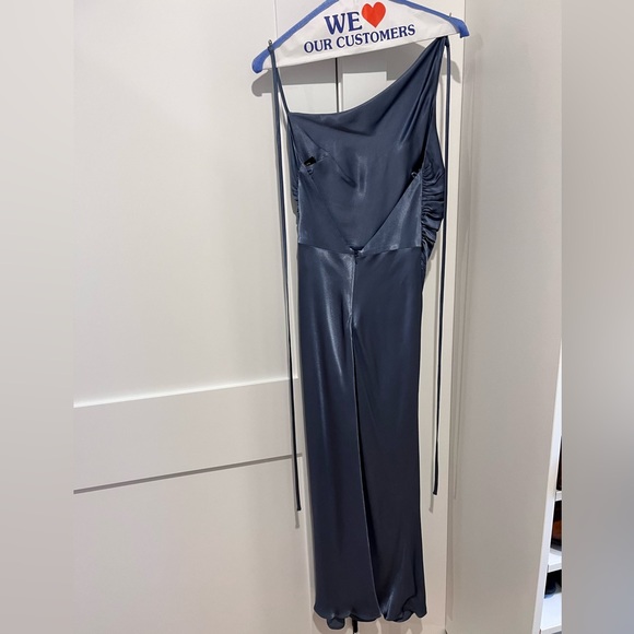 Shona Joy La Lune Asymmetrical Bias Cowl Midi Dress in Blue Smoke - size 4 - Picture 5 of 5